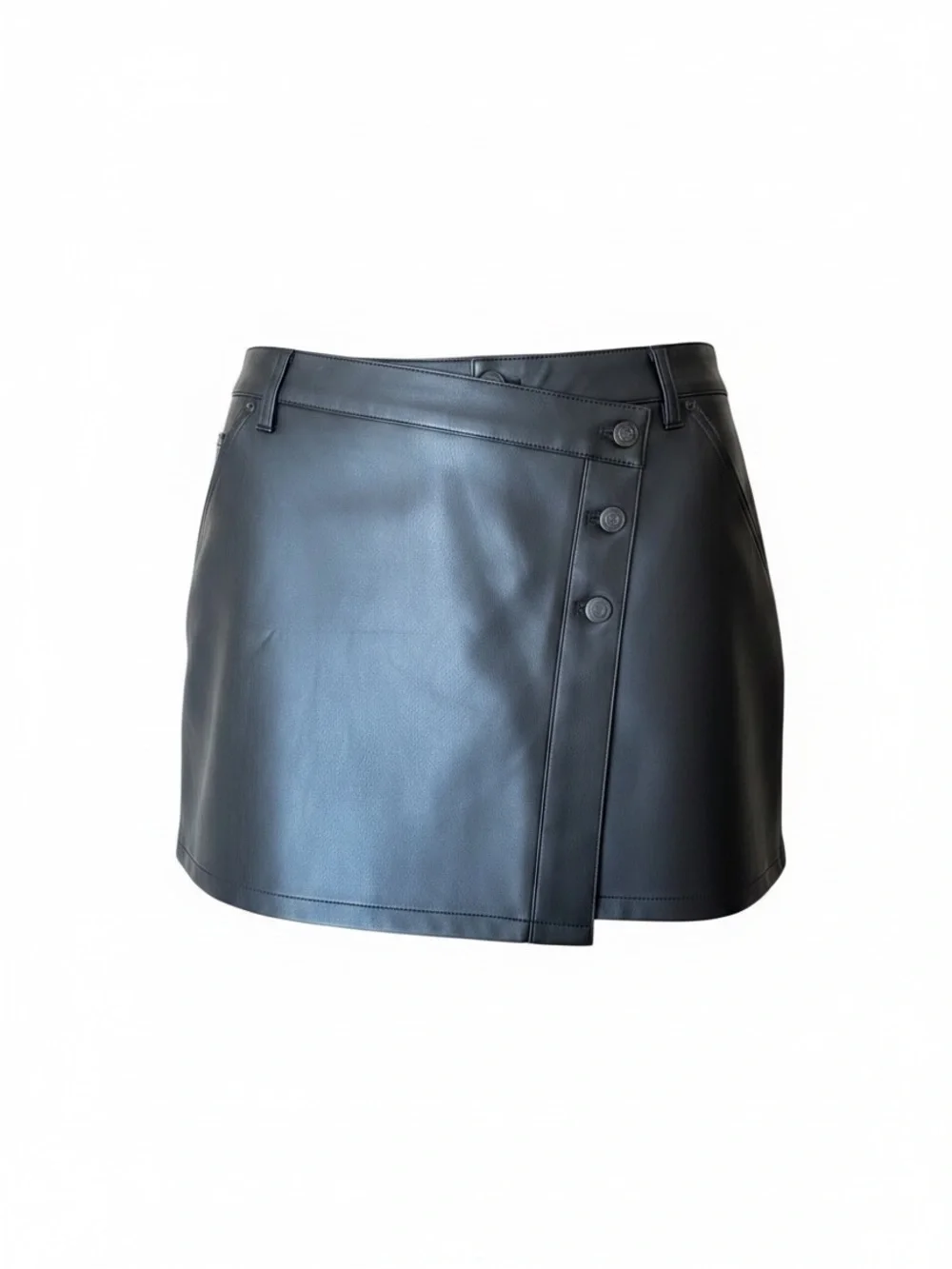 We The Free Faux Leather Black Asymmetrical Wrap Mini Skirt | Women’s Large